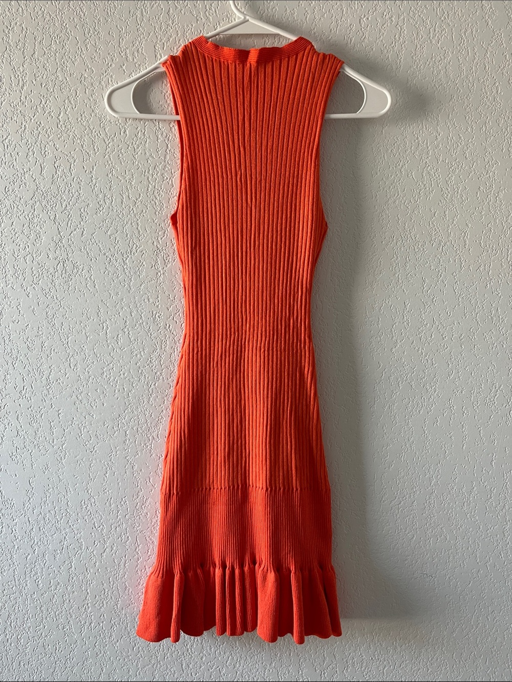 Sleeveless Ribbed Mini Dress with Ruffle Hem - Orange - Picture 3 of 5